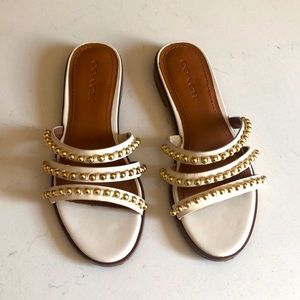 White Coach Sandals with Gold Embellishment